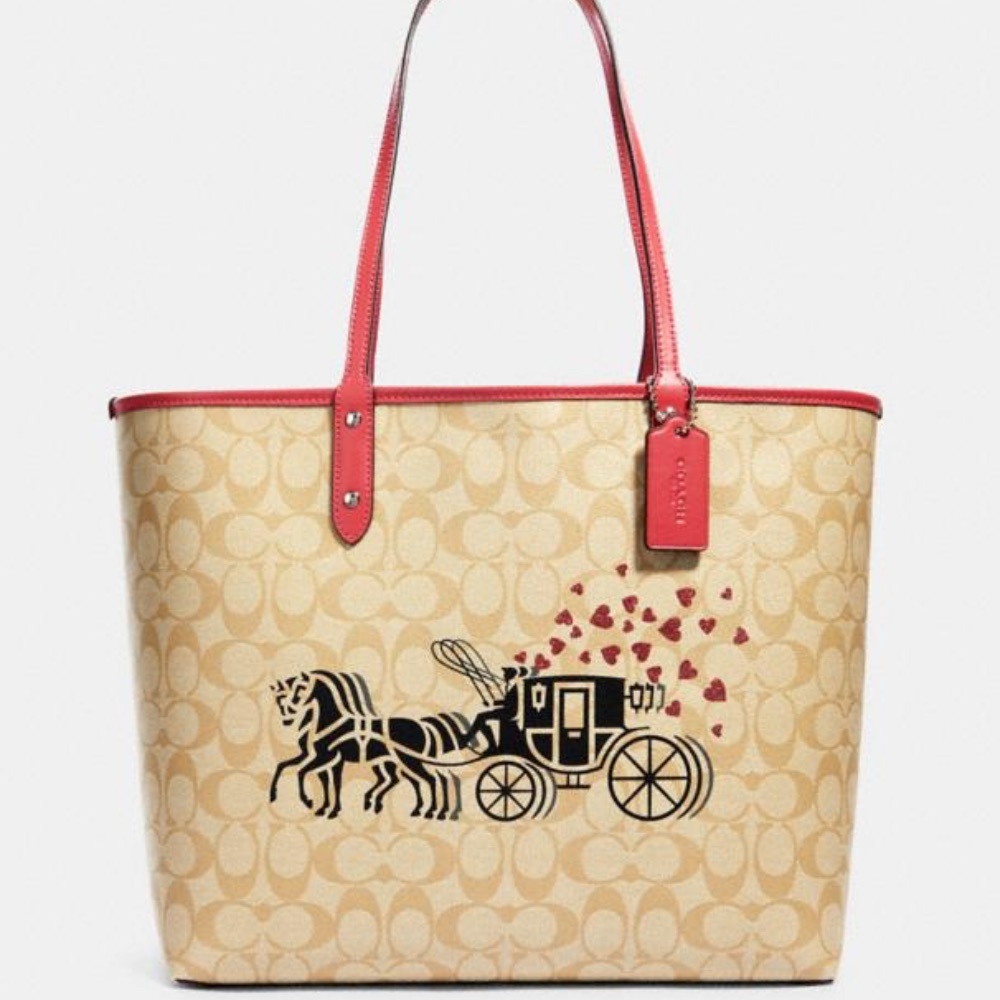 Coach reversible city tote with hearts